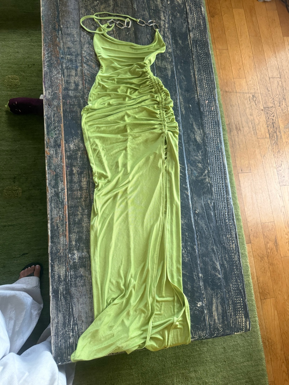 I. Am. Gia Green Ruched Side-Slit Maxi Dress